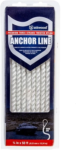 Attwood 11707-7 Premium Twisted Nylon Anchor Line w/ Hook - 3/8 in. x 50 ft. 4 Attwood 11707-7 Premium Twisted Nylon Anchor Line w/ Hook - 3/8 in. x 50 ft. - Image 2