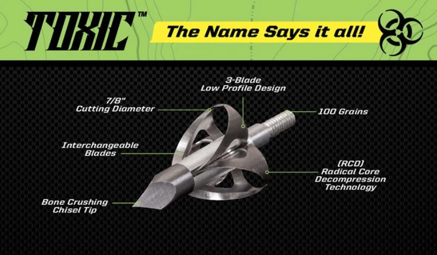 Flying Arrow Archery Toxic 100 Gr. Broadhead, 3 Pk 5 Flying Arrow Archery Toxic 100 Gr. Broadhead, 3 Pk - Image 3