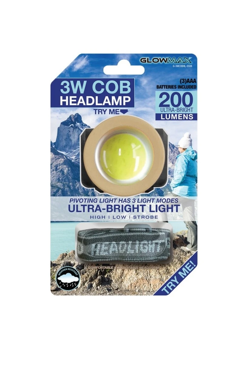 GlowMax G-3WCOBHL-5508 3W COB Pivoting Light Headlamp - 200 Lumens 3 GlowMax G-3WCOBHL-5508 3W COB Pivoting Light Headlamp - 200 Lumens