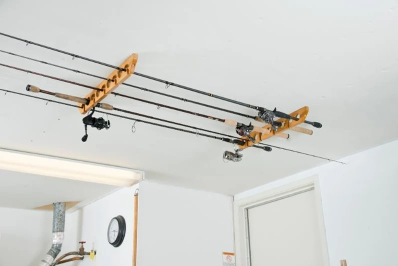 Organized Fishing 9 Rod Wood Ceiling Horizonal Rack 3 Organized Fishing 9 Rod Wood Ceiling Horizonal Rack