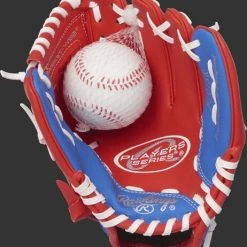 Rawlings Players 9 in. Red Baseball/Softball Glove With Soft Core Ball - Youth, Left Hand