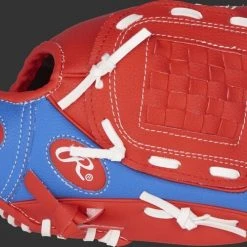Rawlings Players 9 in. Red Baseball/Softball Glove With Soft Core Ball - Youth, Left Hand -Outlet Track N Hook Store pl91sr 3 1