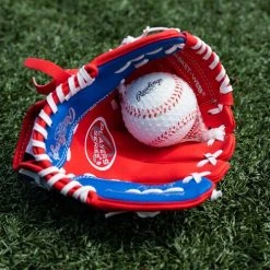 Rawlings Players 9 in. Red Baseball/Softball Glove With Soft Core Ball - Youth, Left Hand -Outlet Track N Hook Store pl91sr 5 1