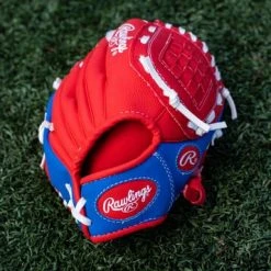 Rawlings Players 9 in. Red Baseball/Softball Glove With Soft Core Ball - Youth, Left Hand -Outlet Track N Hook Store pl91sr 7 2